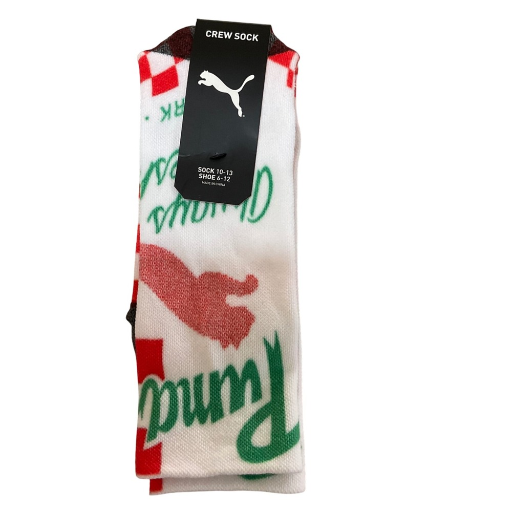 Puma Crew Socks Mens 6-12 White Red Green New Checkered Logo - Picture 2 of 5